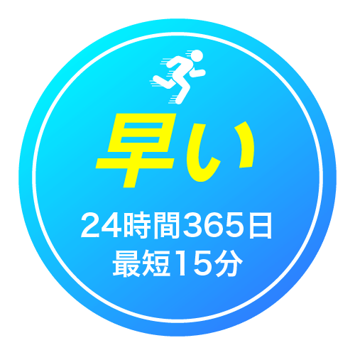 早い 24時間365日 最短15分
